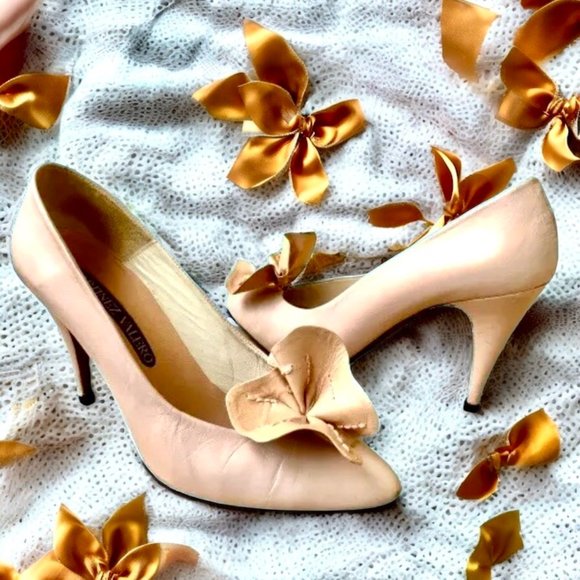 MARTINEZ VALERO Vintage 80's Pump Heels Leather Big Flower Womens 8.5 Spain - Picture 15 of 15